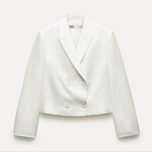 NWT ZARA WOMAN COLLECTION Cropped blazer made withโ25% linen WHITE - Picture 12 of 16